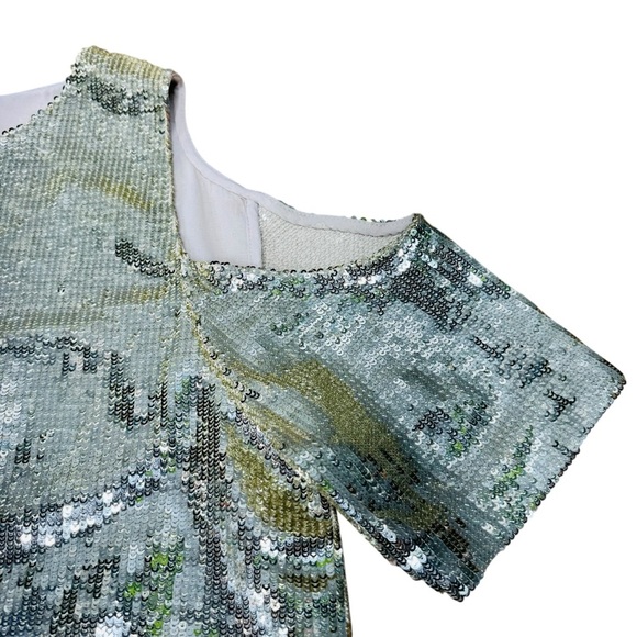 Boston Proper Sequin Top Swifty Open Shoulder  Size XS Gold Champagne Party - Picture 6 of 12